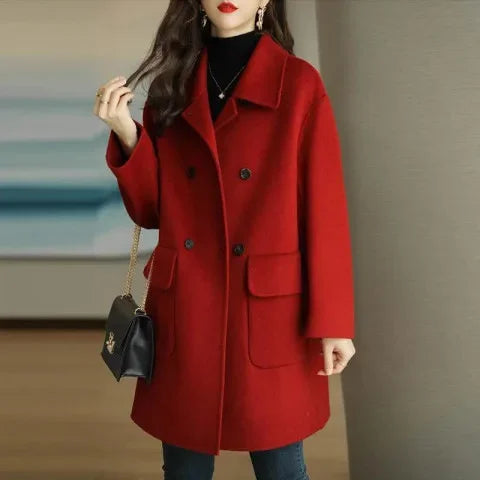 Autumn/winter New Woolen Thickened Medium-length Overcoat Loose Fit Age-reducing Korean Style Warm Petite Jacket - Vogue Vista UK