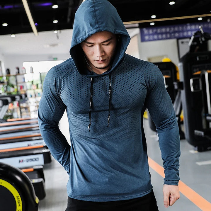 Mens Fitness Tracksuit Running Sport Hoodie Gym Joggers Hooded Outdoor Workout Athletic Clothing Muscle Training Sweatshirt Tops - Vogue Vista UK