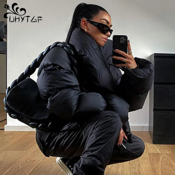 Winter Oversized Bubble Down Coat for Women 2024 New Parkas Fashion Zipper Scarf Collar Short Puffer Jackets Parka Streetwear