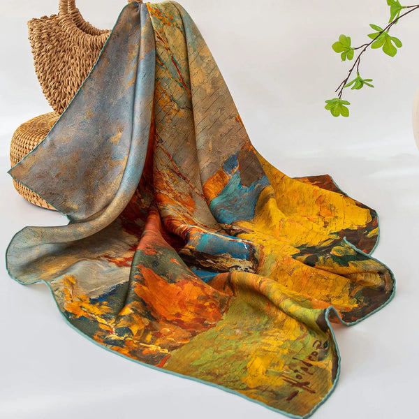 Four Seasons 100% mulberry silk 2025 new retro yellow printed silk scarf square premium strap