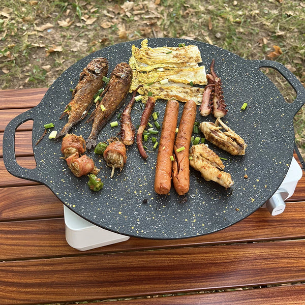 Grilling Pan Non-stick Frying Pan Flat Pancake Griddle Stone Cooker BBQ Grill Baking Pan for Outdoor Camping Barbecue Bakeware