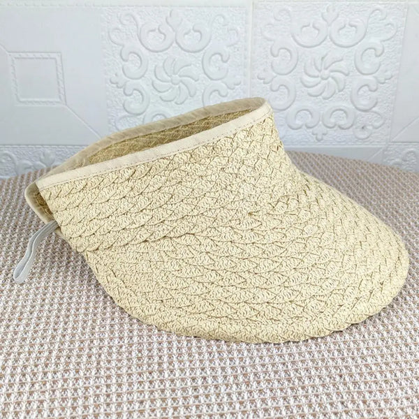 Foldable Women Straw Hat Sun Protection Wide Brim Breathable Summer Hat Empty Top Sun Visor  Hat Fashion Accessories