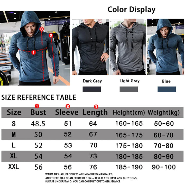 Mens Fitness Tracksuit Running Sport Hoodie Gym Joggers Hooded Outdoor Workout Athletic Clothing Muscle Training Sweatshirt Tops - Vogue Vista UK