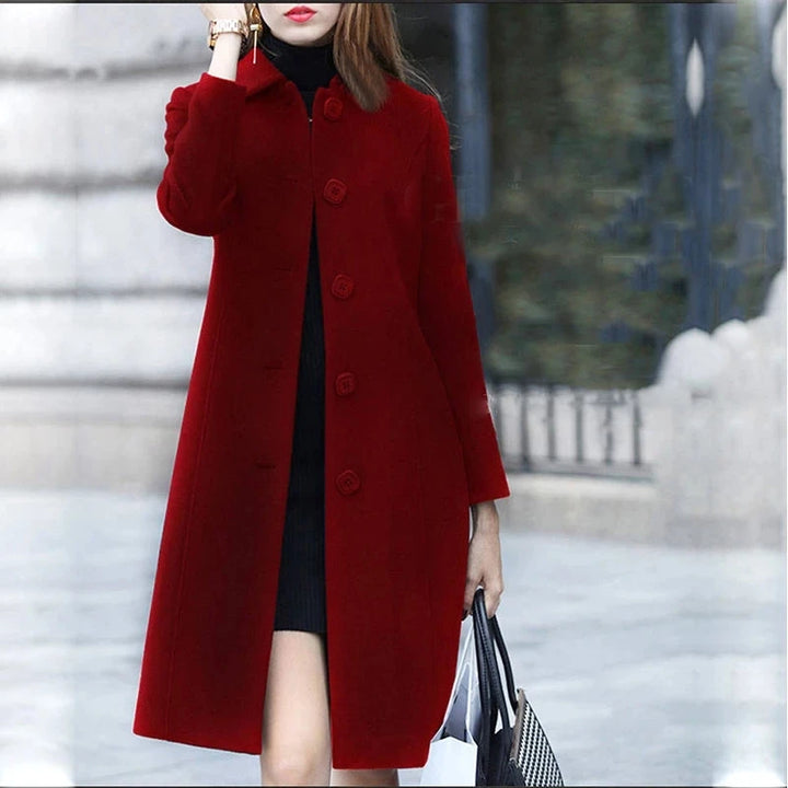 New Fashion British Solid Button Wool Coat Women Long Sleeve Jackets Woman Elegant Pocket Slim Outfit Mujer - Vogue Vista UK