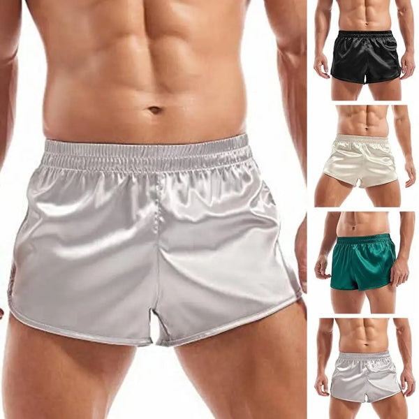 Men Elastic Waist Shorts Versatile Mid-rise Sports Shorts with Elastic Waist for Men Solid Shiny Satin-like Design with for Wear