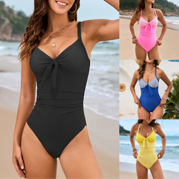Ladies' Fesh Solid Color Swimwear With Chest Pad No Steel Bra Sexy Slimming Fashion Soft and Cozy Beach One-piece Suits