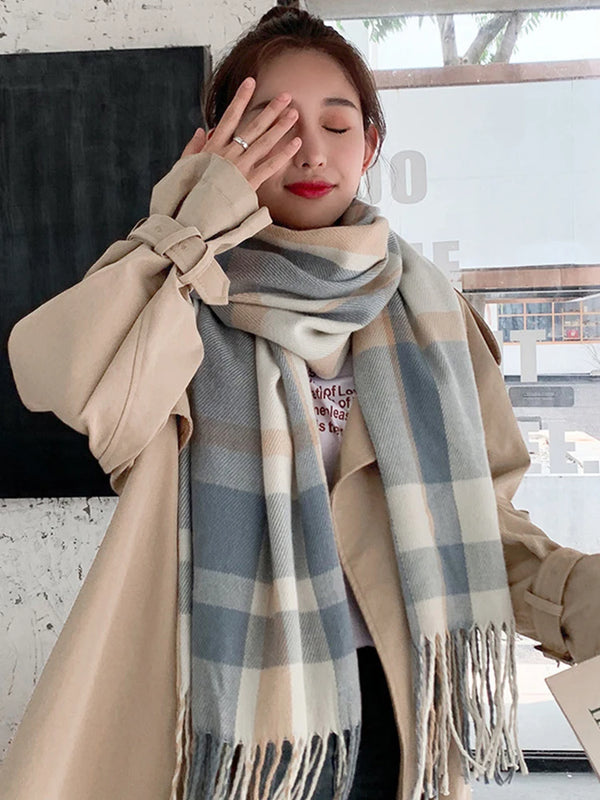 New 2025 Imitation Cashmere Women Scarf Winter Sweet Preppy Style Fringed Scarve Pashmina Mujer Foulard Bufanda Long Wrap Shawls