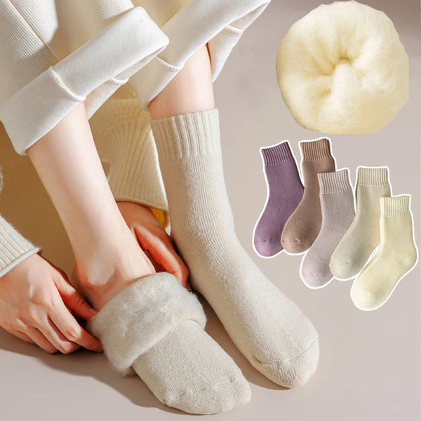 2 Pairs Women Socks Wool Winter Warm Socks Snow Markron Color Thick Plush Hairy Soft Postpartum Stockings Floor Sleep Socks