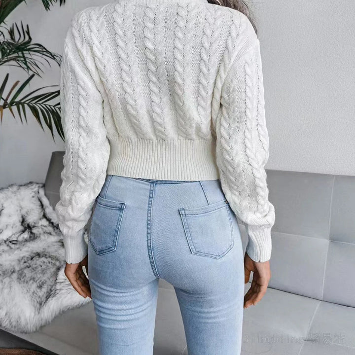 Women Sweater Casual Pullovers Autumn Winter Basics Knitted Short Crop Top Solid Long Sleeve Elegance Sweet Woman Clothing - Vogue Vista UK