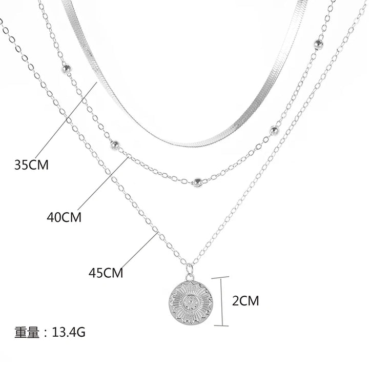 925 Sterling Silver Three-Layer Round Necklace Simple Snake Chain Charm Ball Chain Party Gift For Women's Exquisite Jewelry - Vogue Vista UK