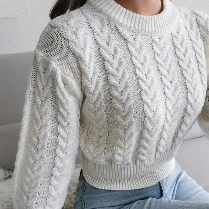 Women Sweater Casual Pullovers Autumn Winter Basics Knitted Short Crop Top Solid Long Sleeve Elegance Sweet Woman Clothing - Vogue Vista UK