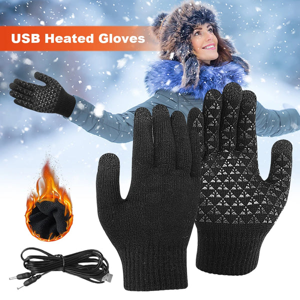 Electric Heated Gloves Winter Warm Gloves USB Touch Screen Gloves Motorcycle Snowboard Cycling Hand Warmer for Driving Skiing