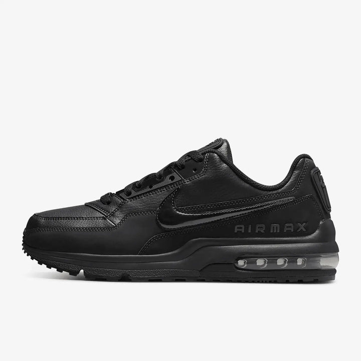 Nike Air Max LTD 3 Triple Black running shoes for men, featuring a sleek all-black design and signature air cushioning.