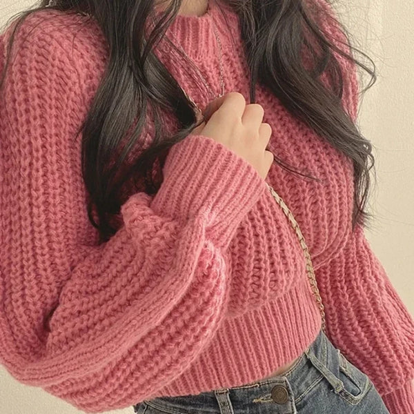 Loose Vintage Harajuku Lantern Long Sleeve Women Sweater Korean Autumn Winter Knitwear Soft Warm Tops Chic Solid Femme Sweater