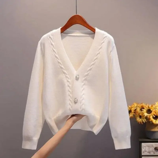 Winter Knitted Sweater V-neck Loose-fit Versatile Short Cropped Jacket Women's Cardigan Knit Top