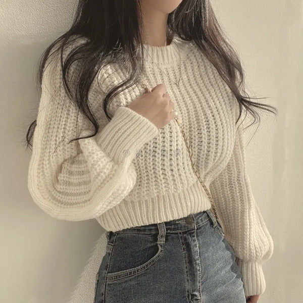 Autumn Winter Pullover Sweater Women Knitted Shirts Female Fashion Long Sleeve Elastic Knit Casual Sweaters Crop Tops Knitwear