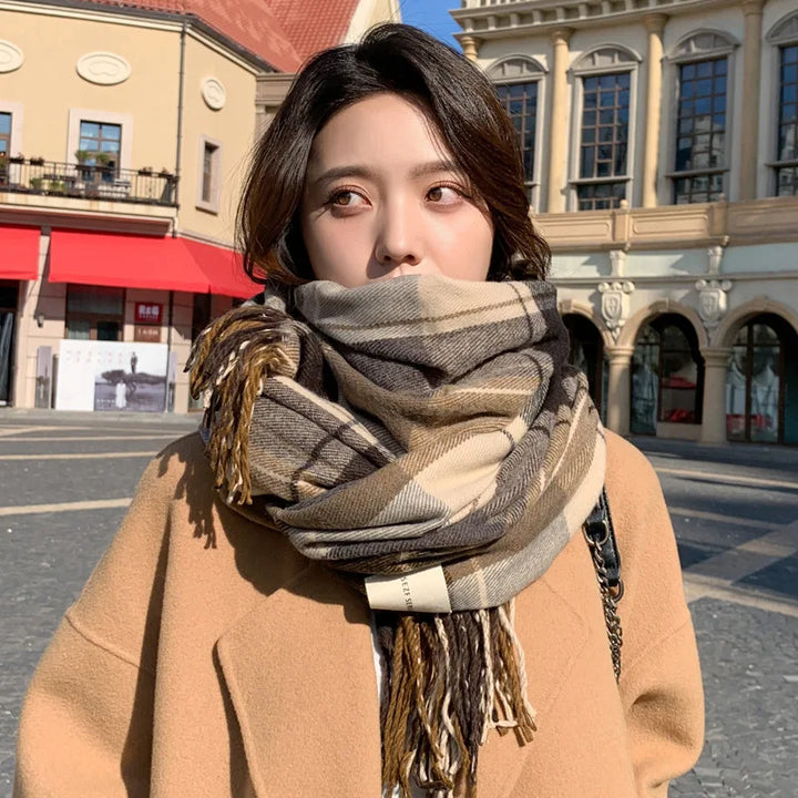 Scarf female winter Korean version of everything with British classic checker thickened students autumn winter male neck warm lo - Vogue Vista UK