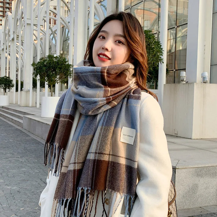 Scarf female winter Korean version of everything with British classic checker thickened students autumn winter male neck warm lo - Vogue Vista UK