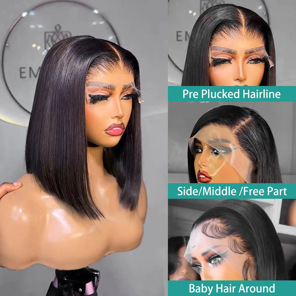 HD Straight Bob 250% 13x6 Lace Front Human Hair Wigs 13x4 Lace Frontal Wig Transparent 5X5 Lace Closure Glueless Ready To Go