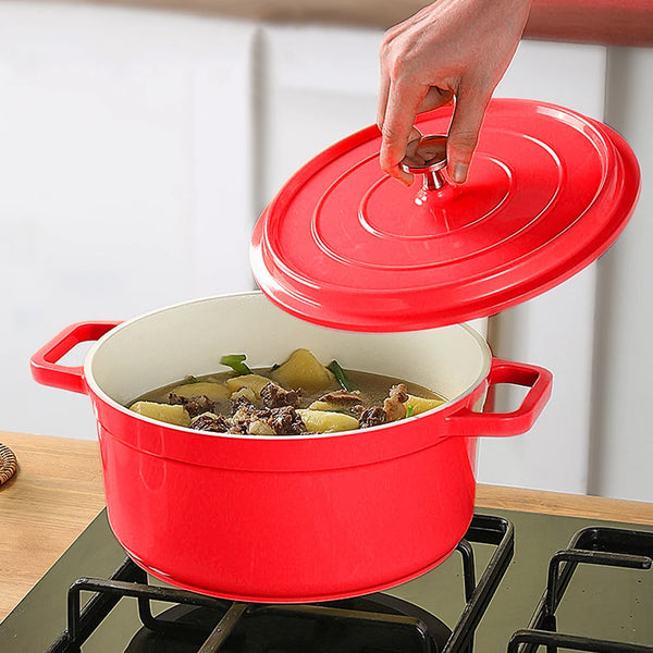 Enameled Cast Aluminum Dutch Oven with Lid Non-Stick Heavy Duty Stock Pot Dutch Oven Cast Aluminum Pot Multifunctional Cookware