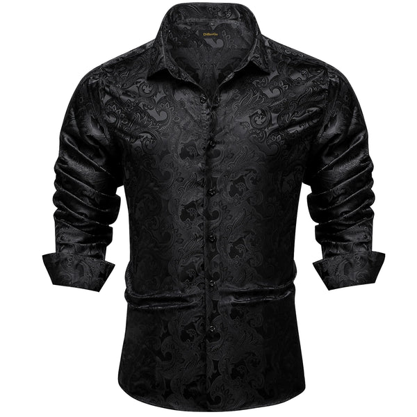 Men's Shirts Long Sleeve Silk Polyester Dress Shirts Luxury Tuxedo Turn Down Collar Social Paisley Shirt Men Clothing