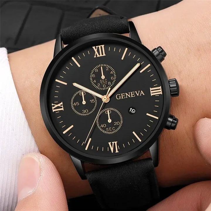 1PC Black Quartz Watch Men Roman Dial Watch Fashion Round Date Quartz Watch for Sports Relogios Masculino Relojes Para Hombres - Vogue Vista UK