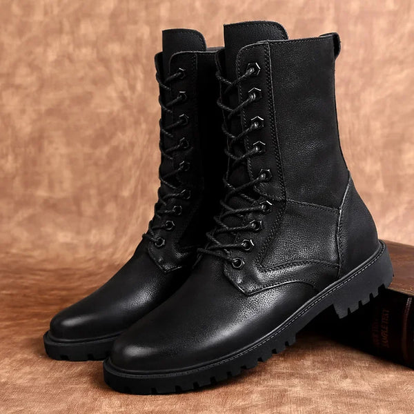 Men's Boots Black Luxury Brand Sewing Mens Shoes Rubber Casual Shoes For Men Genuine Leather Winter Boots Man Big Size 36-50