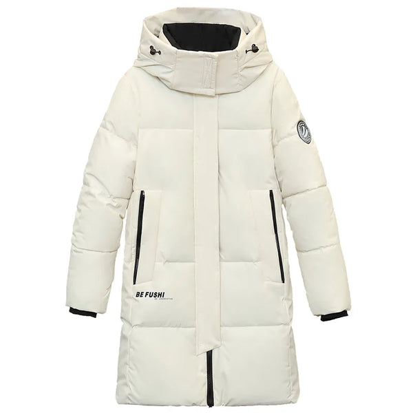 Winter Women's Padded Jacket Solid Zipper Fly Hooded Pockets Heavyweight Lady's Padded Coat Long Over-the-knee Coat For Female