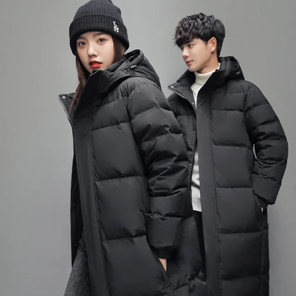 2025 Winter Down Jacket Fashion Brand New Men Korean Style Warm Hooded White Duck Down Outwear Men's Couple Winter Coat