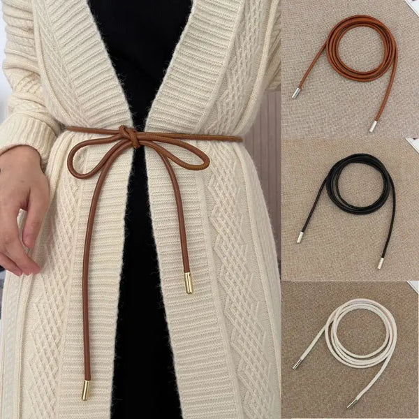 New Round Leather Rope Dresses Coat Decoration String Waist Belt For Women Solid Fashion Long Waist Chain Vintage Waistband - Vogue Vista UK