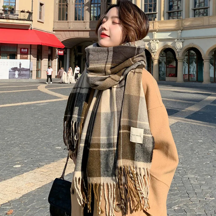 Scarf female winter Korean version of everything with British classic checker thickened students autumn winter male neck warm lo - Vogue Vista UK