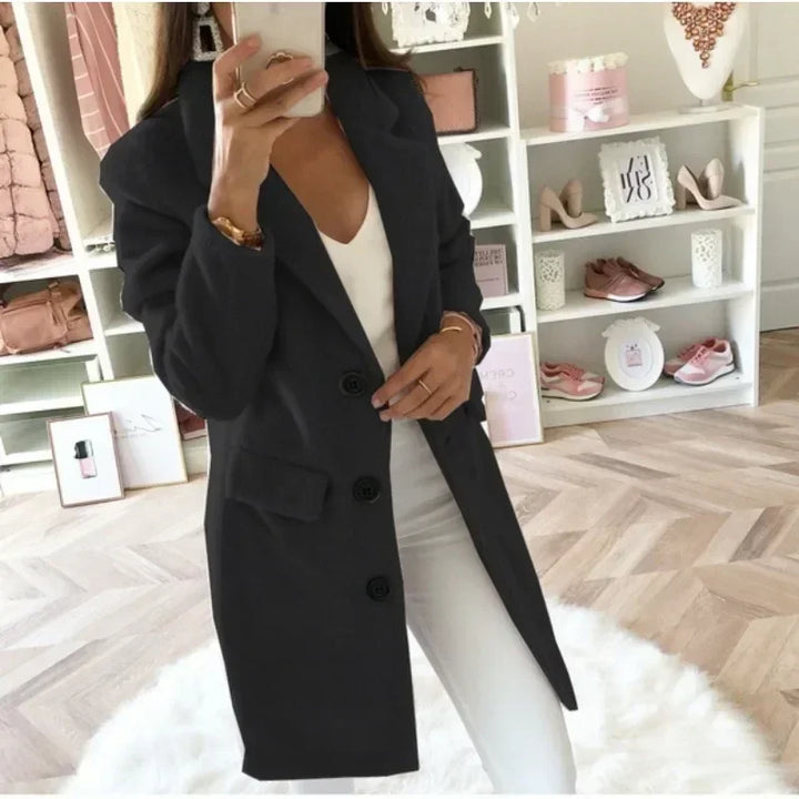 Autumn Commuter Women's s-5xl size Solid Color Coat Suit Collar Medium Length Fashion Double Breasted Woolen Coat Elegant Coat - Vogue Vista UK