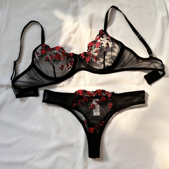 Sexy Set Womens Underwear Exotic Emotional Bra Set Embroidered Print Brassiere Lingerie Set Women's Set Push Up Thin Bralette - Vogue Vista UK