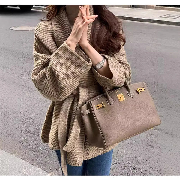 2025 Woman Autumn And Winter Sweater Coat Loose Fashion Commuting Long V-neck Knit Cardigan Thick Long Sleeve Coat