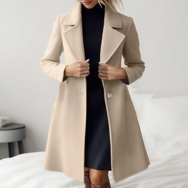 Mia Muse Women's Single Breasted Maxi Coat French Apricot Lapel Long Sleeve Loose Fit Casual Autumn Winter Overcoats
