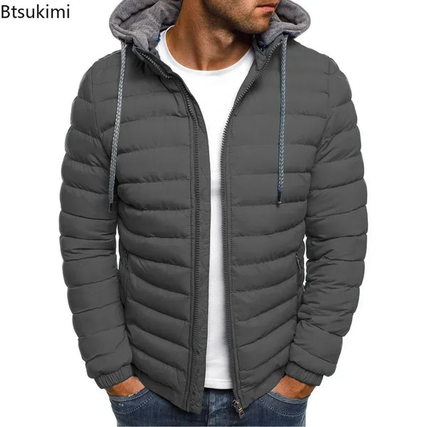 2024 Autumn Winter New Men's Parkas Solid Hooded Jackets Fashion Casual Warm Cotton-padded Coats Trend Street Puffer Jacket Male