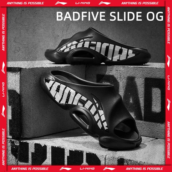 Li-Ning Men BADFIVE SLIDE OG Outdoor Slippers Lightweight Soft Cushion Anti-slip LiNing Basketball Sandals ABTV007