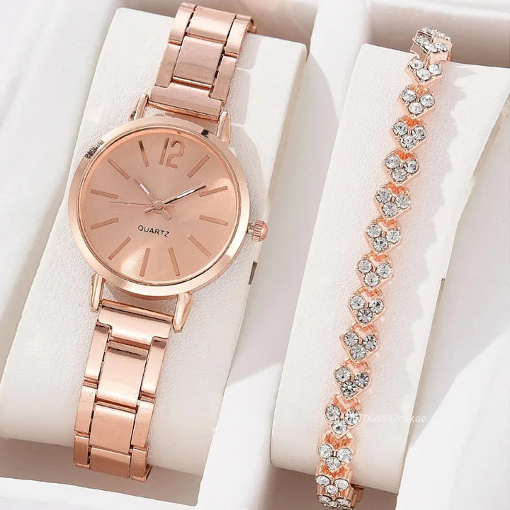 Ladies Fashion Simple Digital Alloy with Quartz Watch Bracelet 2pcs Set Luxury Women Simple Dial Ladies Watches Reloj Mujer - Vogue Vista UK