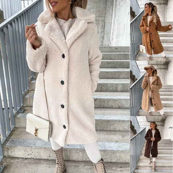 2025 Autumn and Winter New Fashion Women's Long Coat Plus Size Long-sleeved Collared Fleece Top Women's Clothing