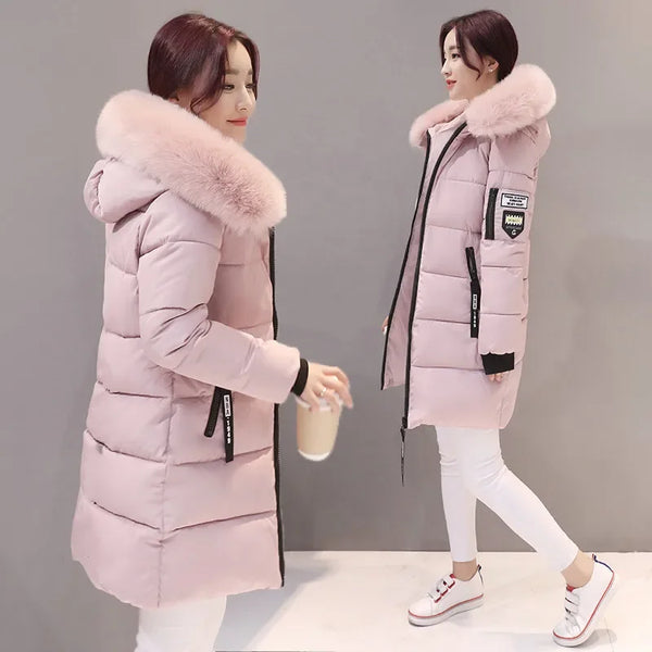 Parka Women 2024 Winter Coats Long Cotton Casual Fur Hooded Jackets Women Thick Warm Winter Parkas Female Overcoat Coat - Vogue Vista UK