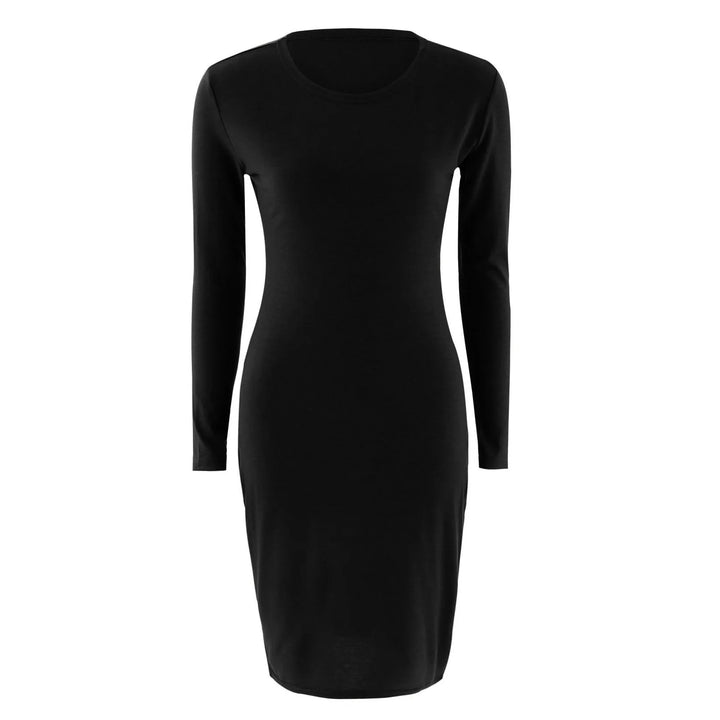 Women Dress  2023 Sexy Gray Knitted Cotton Long Sleeve Pure Casual Black Midi Dress New Fashion Bodycon Sheath Dress - Vogue Vista UK