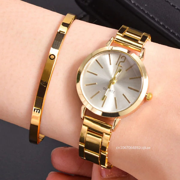 Ladies Fashion Simple Digital Alloy with Quartz Watch Bracelet 2pcs Set Luxury Women Simple Dial Ladies Watches Reloj Mujer - Vogue Vista UK