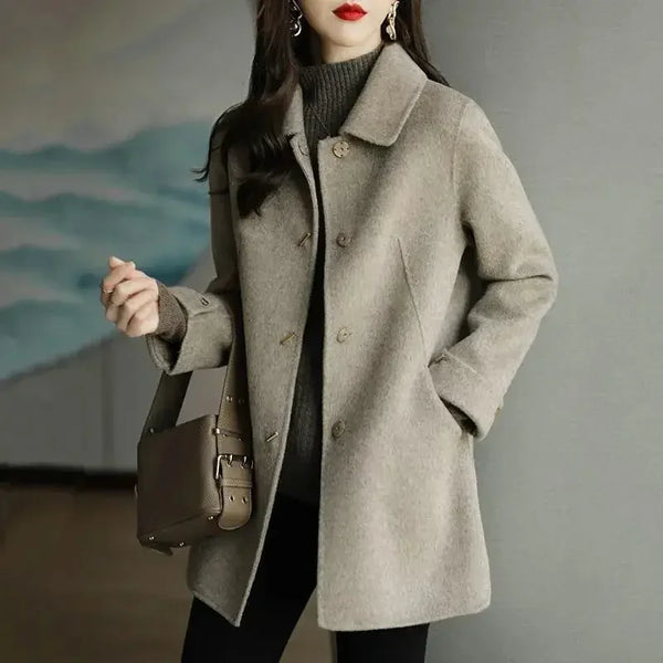 Woolen Coat Women Jacket Windbreakers Overcoat Loose Fashion Office Lady Single Breasted Pocket Warmth Autumn Winter Topcoat - Vogue Vista UK