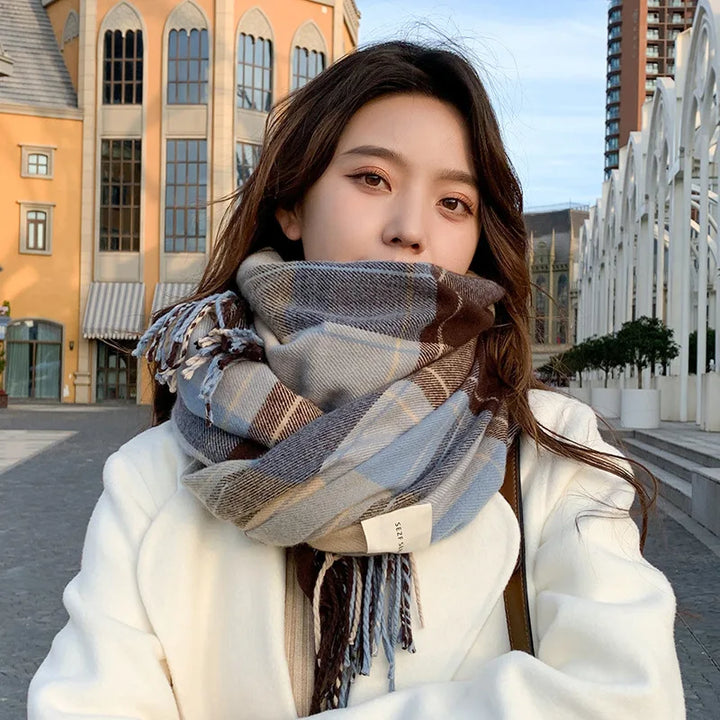 Scarf female winter Korean version of everything with British classic checker thickened students autumn winter male neck warm lo - Vogue Vista UK