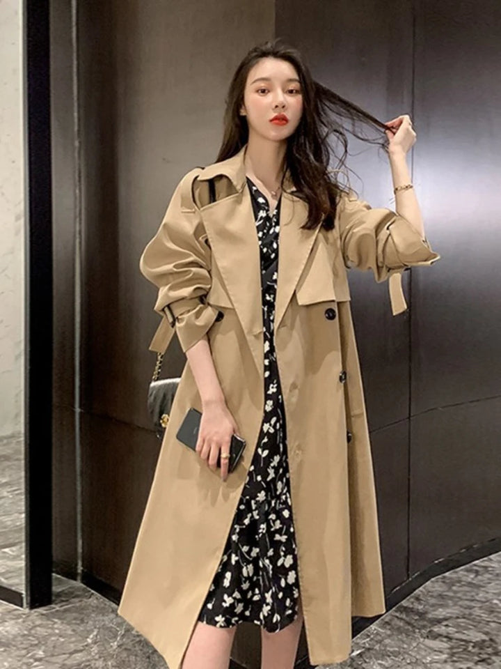 2023 Winter  Jacket Trench Coat for Women Clothes Women Solid Color Lapels Double Row Buttons Long Windbreaker Ladies Work Tops - Vogue Vista UK