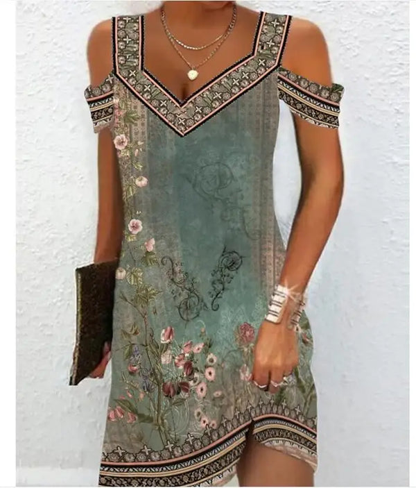 Fashion Party Dress For Women Summer Elegant Floral Printed Vintage Dress Casual Lady A-Line Dress
