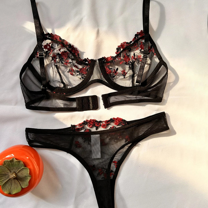 Sexy Set Womens Underwear Exotic Emotional Bra Set Embroidered Print Brassiere Lingerie Set Women's Set Push Up Thin Bralette - Vogue Vista UK