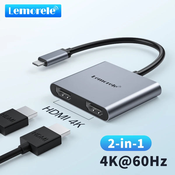 Lemorele TC21 USB Hub 4K@60Hz USB C To Dual HDMI Extend 2 Monitors For Macbook Pro Air Computer Adapter Docking Station