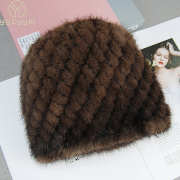 2025 Winter Womens Mink Fur Hats Natural Real Fur Knitted Cap Fashionable Fluffy Ladies Genuine Fur Beanie Female Black Fur Caps