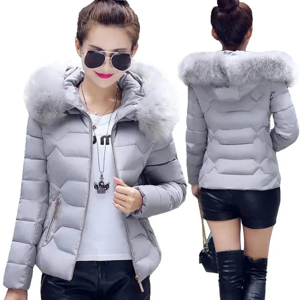 Fake Fur Women Parkas Autumn Winter Down Jacket Female Cropped Coat Parkas Hooded Warm Winter Puffer Jacket Women 2025 New